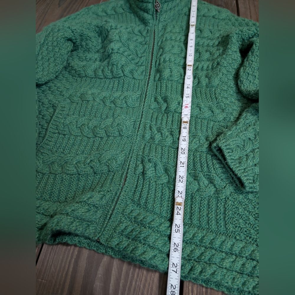 Hand Knit Green Cable Knit Cardigan L - Picture 4 of 7